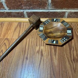 Wooden Trinket Dish/Bowl and Mallet Set Catch All Bowl Rustic Farmhouse Decor